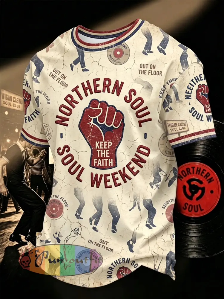 Men’s Retro Northern Soul Keep The Faith Print Casual Tee - As picture · S