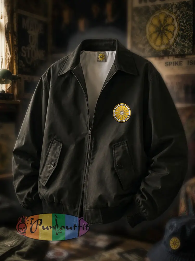 Men’s Lemon Roses Music Lover Printed Jacket - Black · S