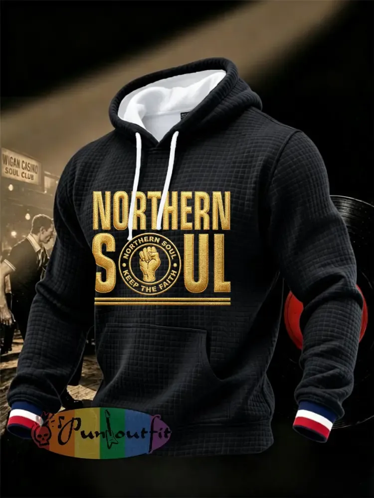 Men’s Retro Northern Soul Keep The Faith Print Waffle Hoodie - Black · S