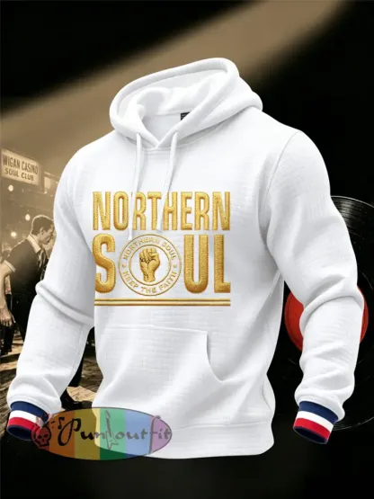 Men’s Retro Northern Soul Keep The Faith Print Waffle Hoodie - White · S
