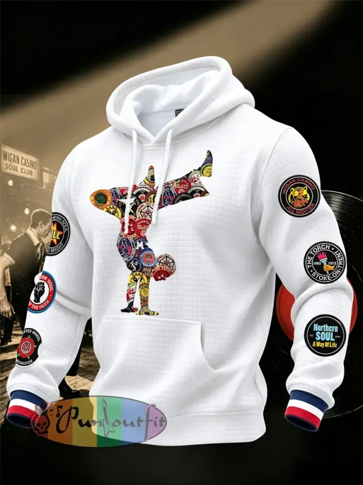 Men’s Retro Northern Soul Keep The Faith Print Casual Waffle Hoodie - White · S