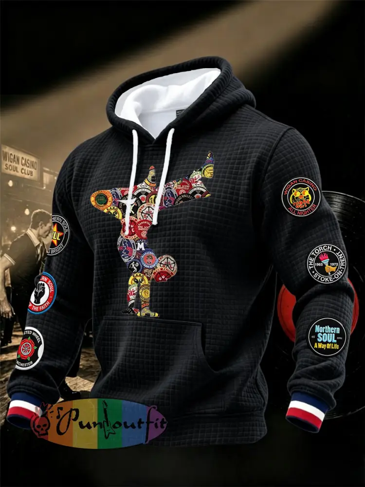 Men’s Retro Northern Soul Keep The Faith Print Casual Waffle Hoodie - Black · S