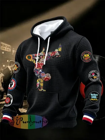 Men’s Retro Northern Soul Keep The Faith Print Casual Waffle Hoodie - Black · S