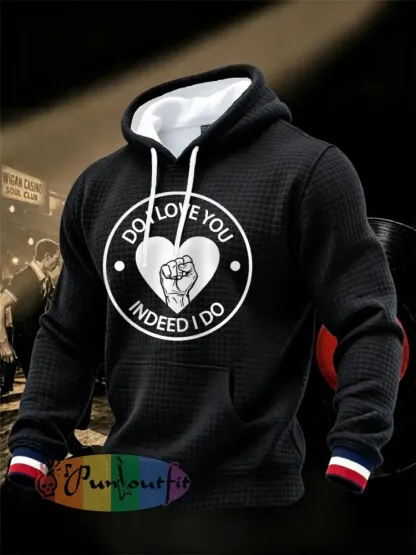 Men’s Retro Northern Soul Do I Love You Indeed I Do Print Casual Waffle Hoodie - Black · S