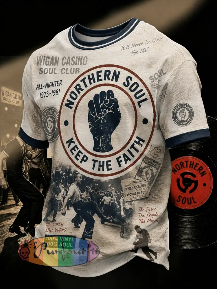 Men’s Retro Northern Soul Keep The Faith Print Casual Tee - As picture · S