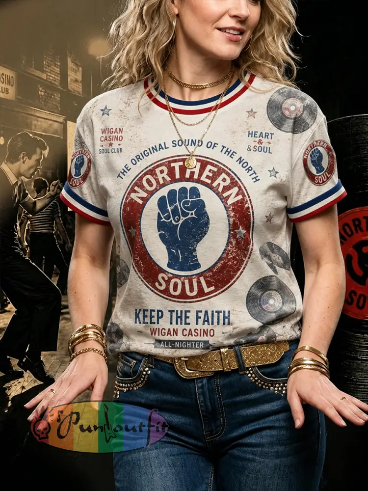 Women’s Retro Northern Soul Keep The Faith Print Casual Tee - As picture · S