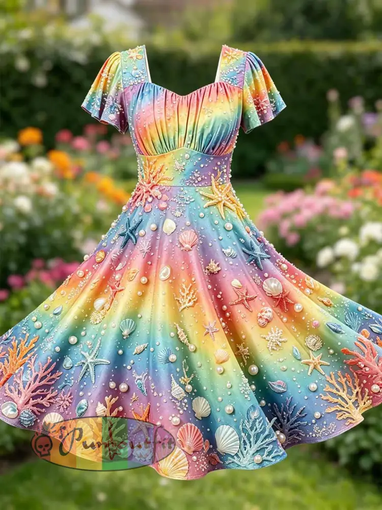 Women’s Fashion Rainbow Art Print Casual Dress - As picture · S
