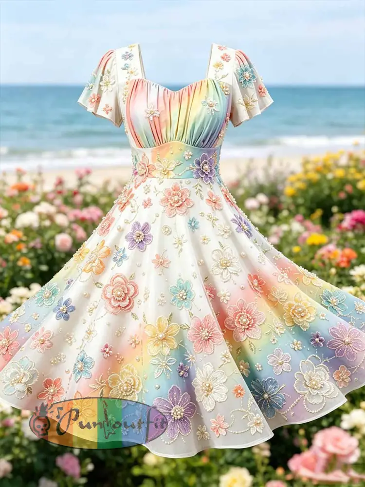 Women’s Fashion Rainbow Art Print Casual Dress - As picture · S