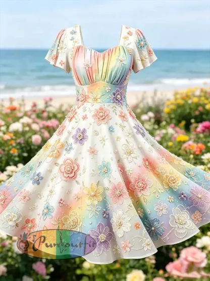 Women’s Fashion Rainbow Art Print Casual Dress - As picture · S