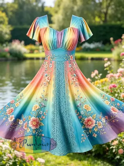 Women’s Fashion Rainbow Art Print Casual Dress - As picture · S