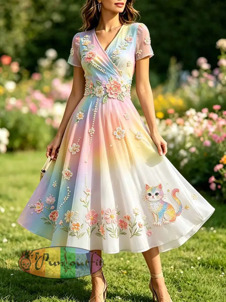 Women’s Fashion Rainbow Art Print Casual Dress - As picture · S