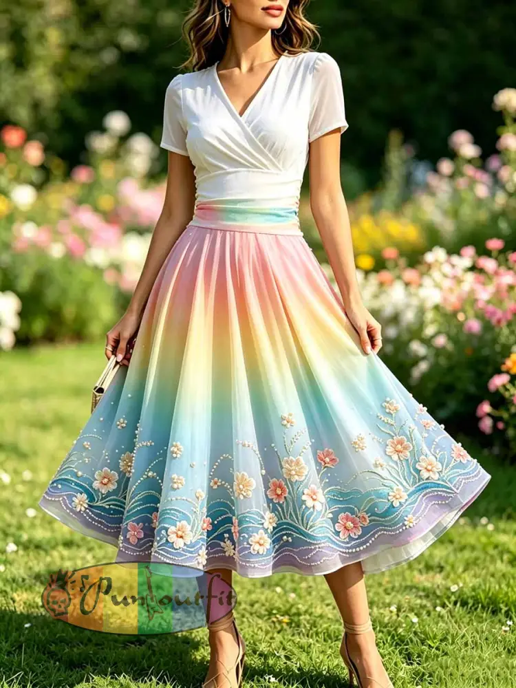 Women’s Fashion Rainbow Art Print Casual Dress - As picture · S