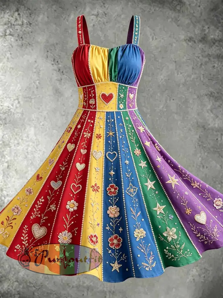 Women’s Fashion Rainbow Art Print Casual Dress - As picture · S
