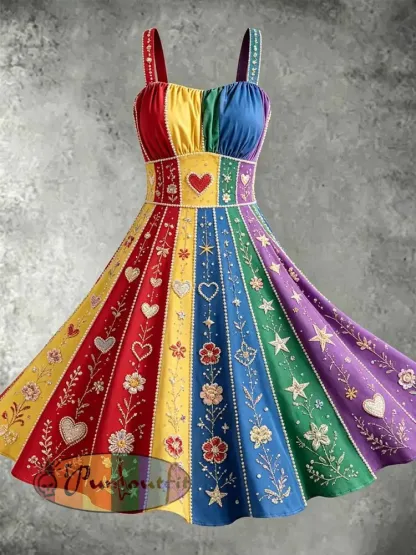 Women’s Fashion Rainbow Art Print Casual Dress - As picture · S