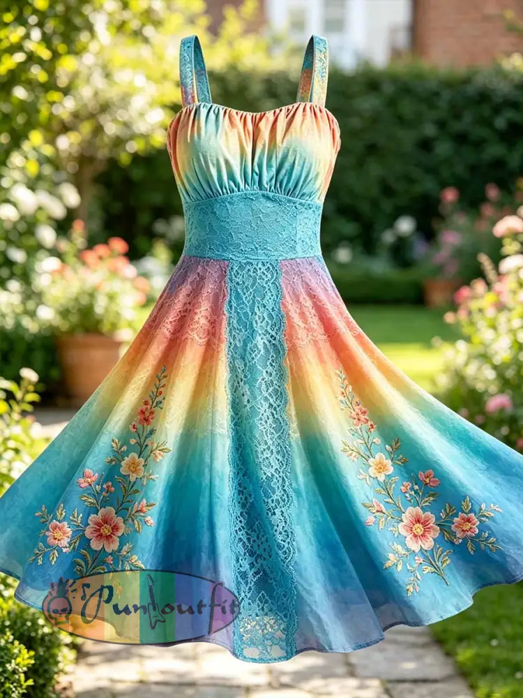 Women’s Fashion Rainbow Art Print Casual Dress - As picture · S