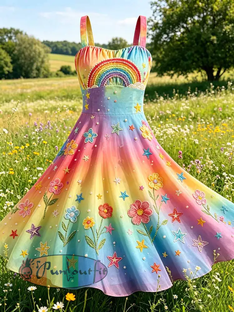 Women’s Fashion Rainbow Art Print Casual Dress - As picture · S