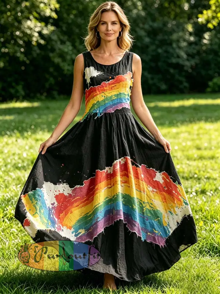 Women’s Fashion Rainbow Art Print Casual Dress - As picture · S