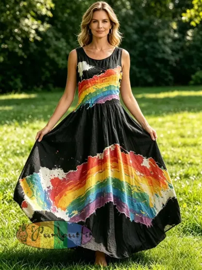 Women’s Fashion Rainbow Art Print Casual Dress - As picture · S