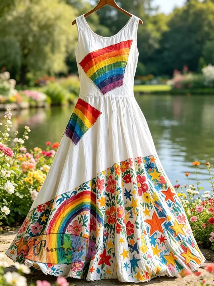 Women’s Fashion Rainbow Art Print Casual Dress - As picture · S