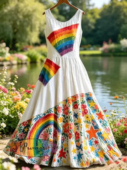 Women’s Fashion Rainbow Art Print Casual Dress - As picture · S