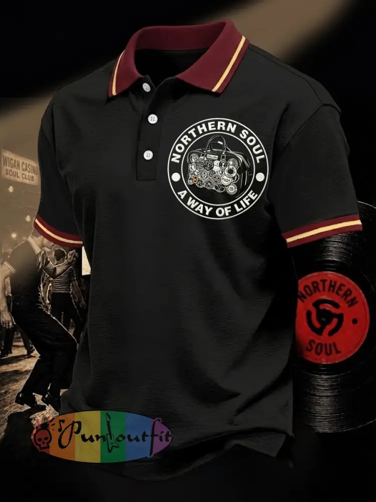 Men’s Retro Northern Soul A Way Of Life Print Casual Polo - Black · S