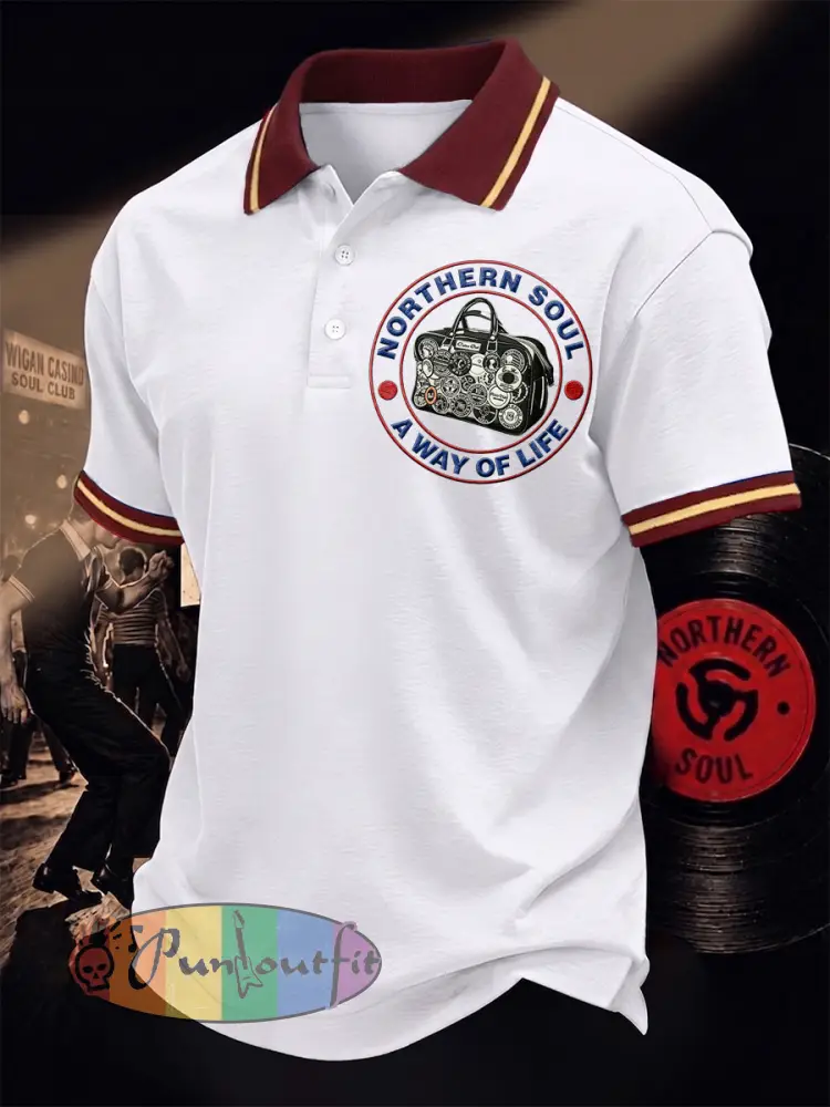 Men’s Retro Northern Soul A Way Of Life Print Casual Polo - White · S