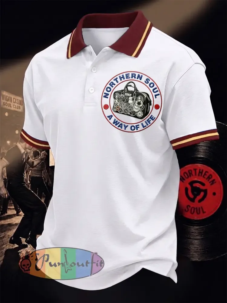 Men’s Retro Northern Soul A Way Of Life Print Casual Polo - White · S