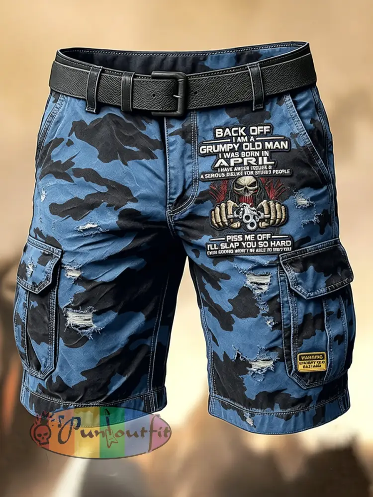 Men’s Retro Vacation Business Art Old Fuckers Club Print Casual Shorts - Blue · S