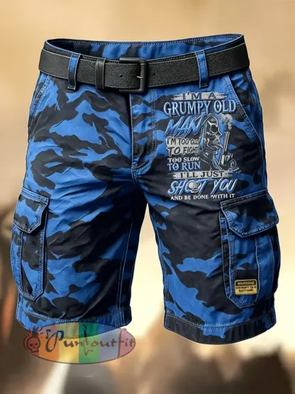 Men’s Retro Vacation Business Art Old Fuckers Club Print Casual Shorts - Blue · S