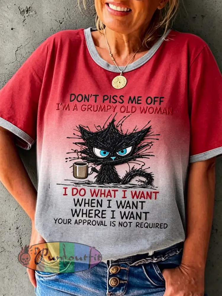 Women’s Retro Old Fuckers Club Printed Vintage Fashion Loose Short Sleeve T-Shirt - Red · S
