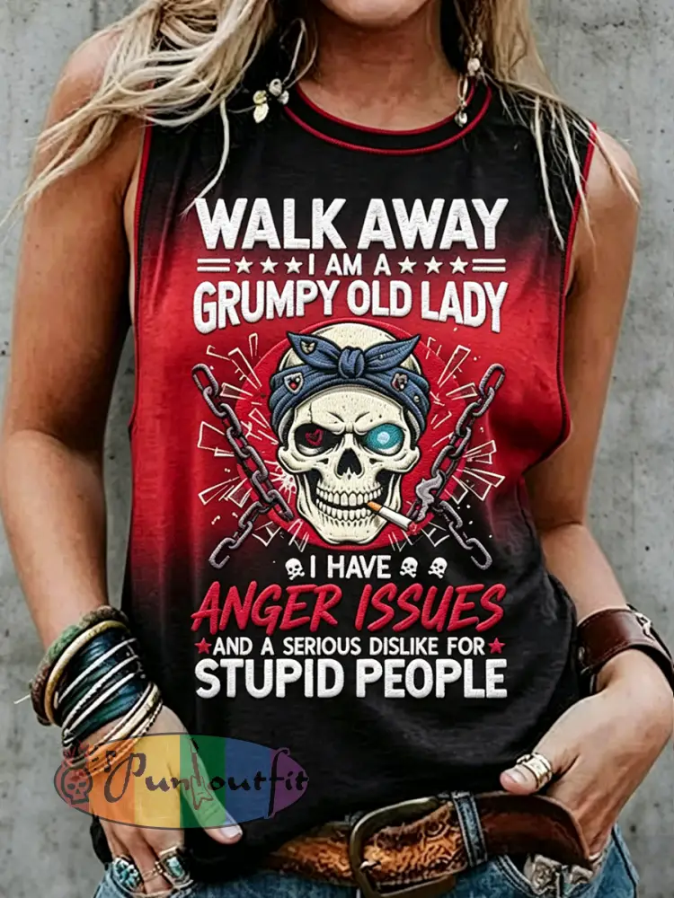 Women’s Retro Old Fuckers Club Print Sleeveless Tank Top - Red · S