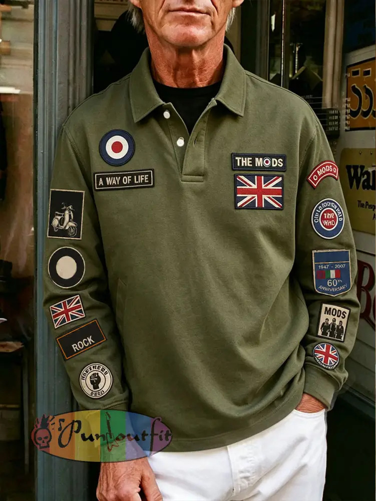 Men’s Mods UK Music Lover Printed Casual Tops - Army Green · S