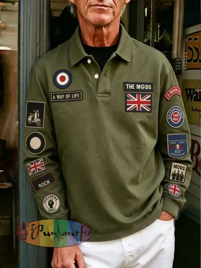 Men’s Mods UK Music Lover Printed Casual Tops - Army Green · S