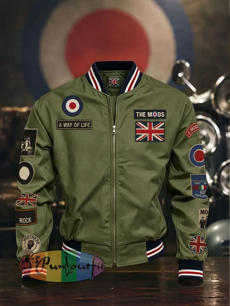 Men’s Mods UK Music Lover Printed Monkey Jacket - Army Green · S