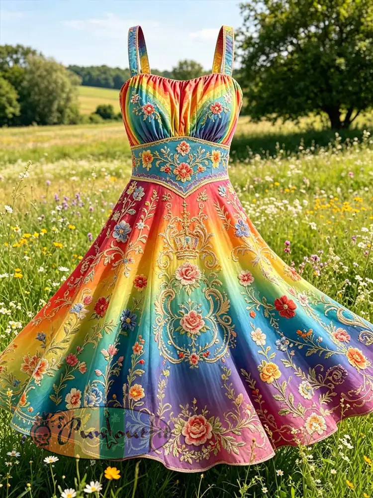 Women’s Rainbow Art Printed Casual Dress - As picture · S