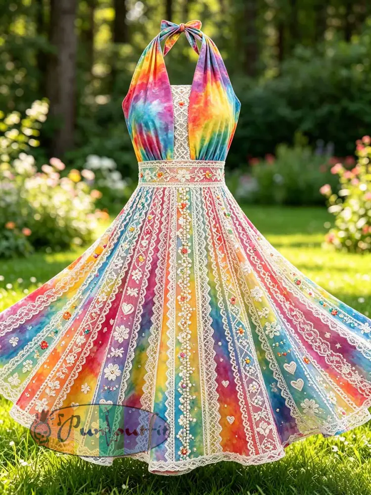 Women’s Rainbow Art Printed Casual Dress - As picture · S
