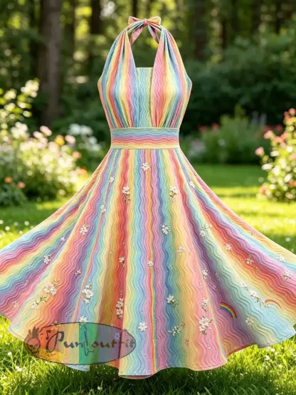 Women’s Rainbow Art Printed Casual Dress - As picture · S