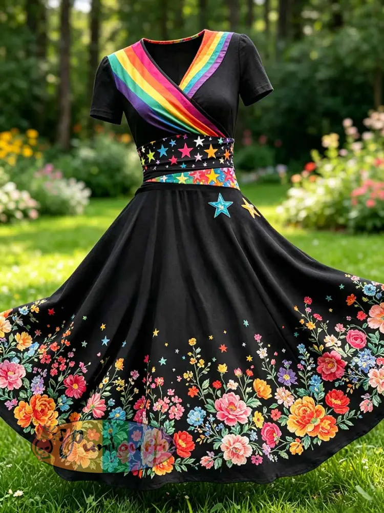 Women’s Rainbow Art Printed Casual Dress - As picture · S