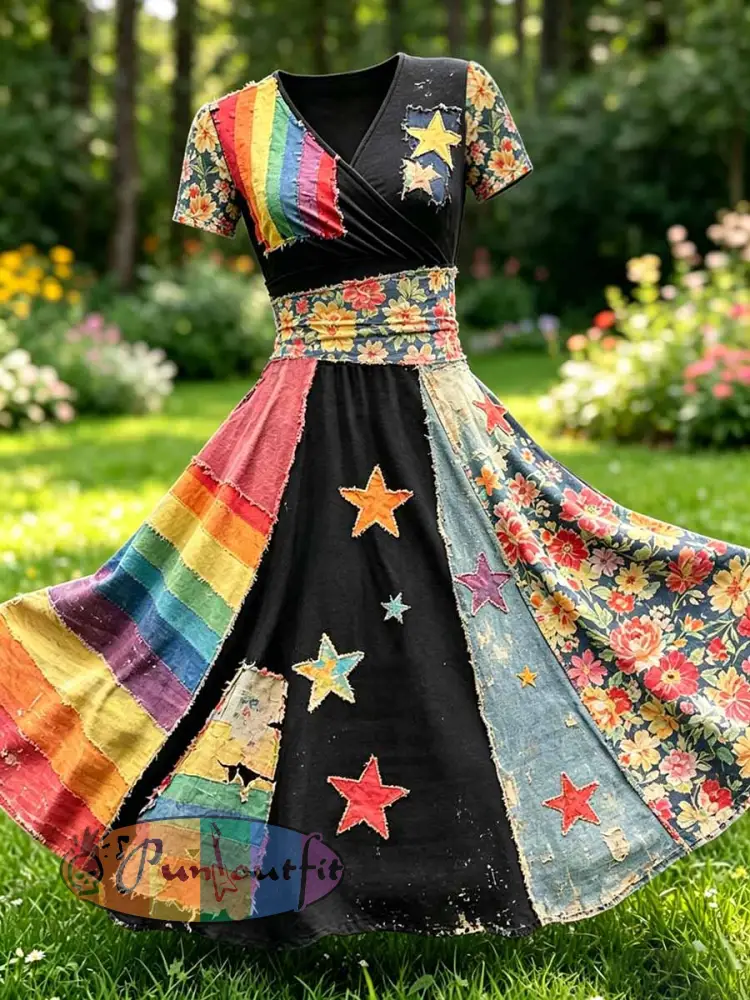Women’s Rainbow Art Printed Casual Dress - As picture · S