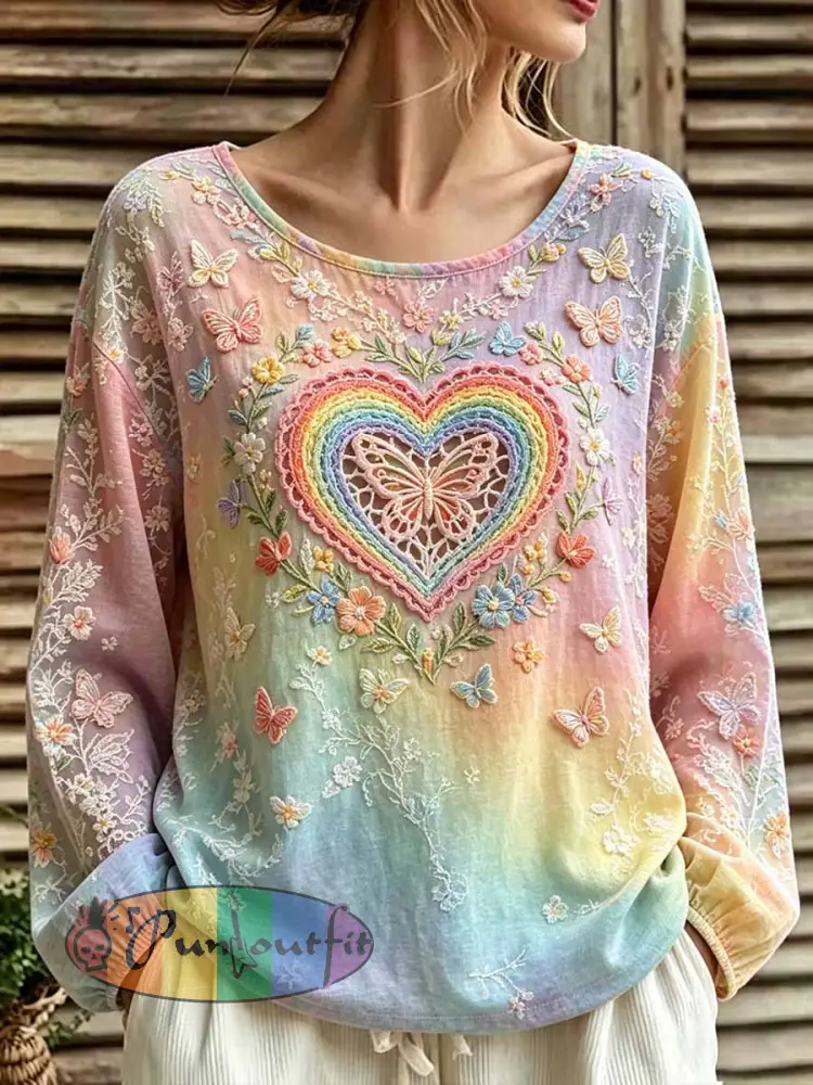 Women’s Rainbow Butterfly Art Printed Casual Top - As picture · S