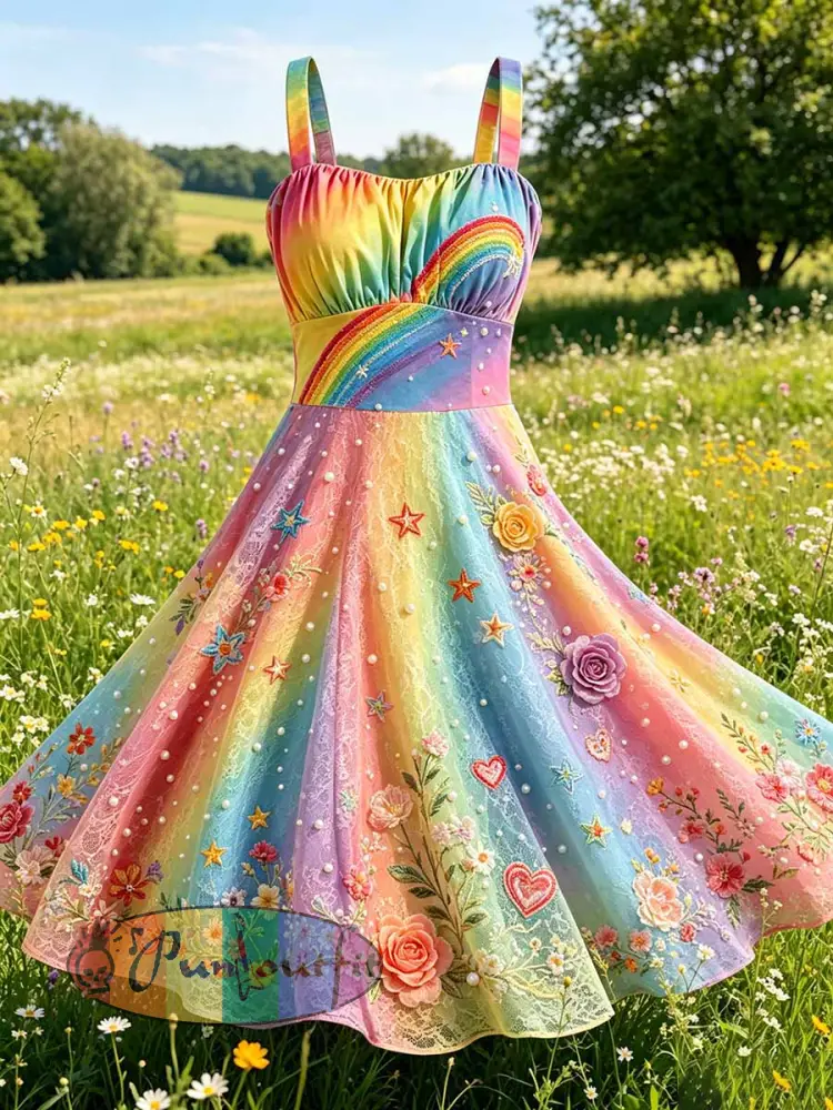 Women’s Rainbow Art Printed Casual Dress - As picture · S
