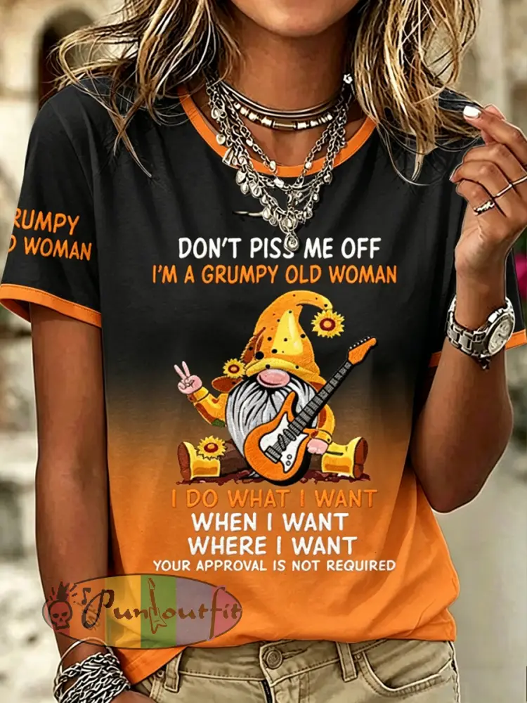Women’s Old Fuckers Club Printed Vintage Fashion Loose Short Sleeve T-Shirt - Orange · S