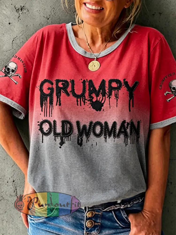Women’s Old Fuckers Club Printed Vintage Fashion Loose Short Sleeve T-Shirt - Red · S