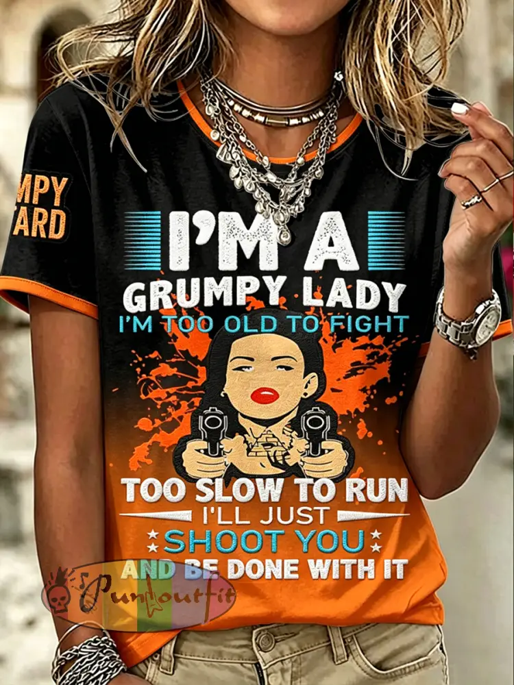 Women’s Old Fuckers Club Printed Vintage Fashion Loose Short Sleeve T-Shirt - Orange · S