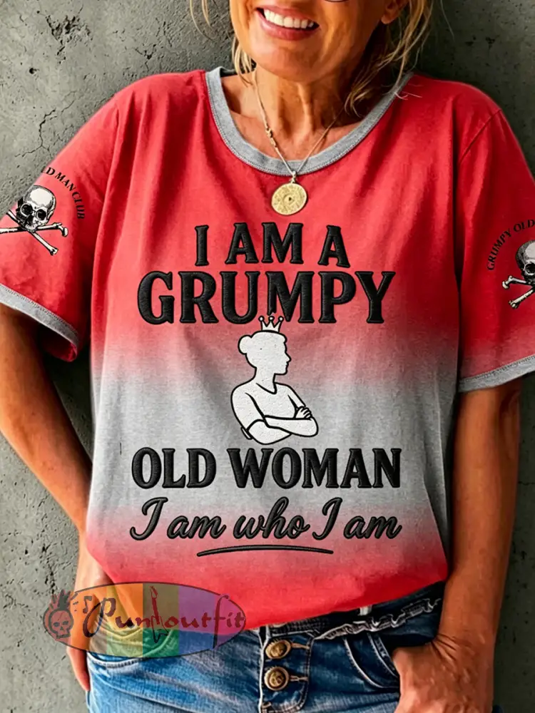 Women’s Old Fuckers Club Printed Vintage Fashion Loose Short Sleeve T-Shirt - Red · S