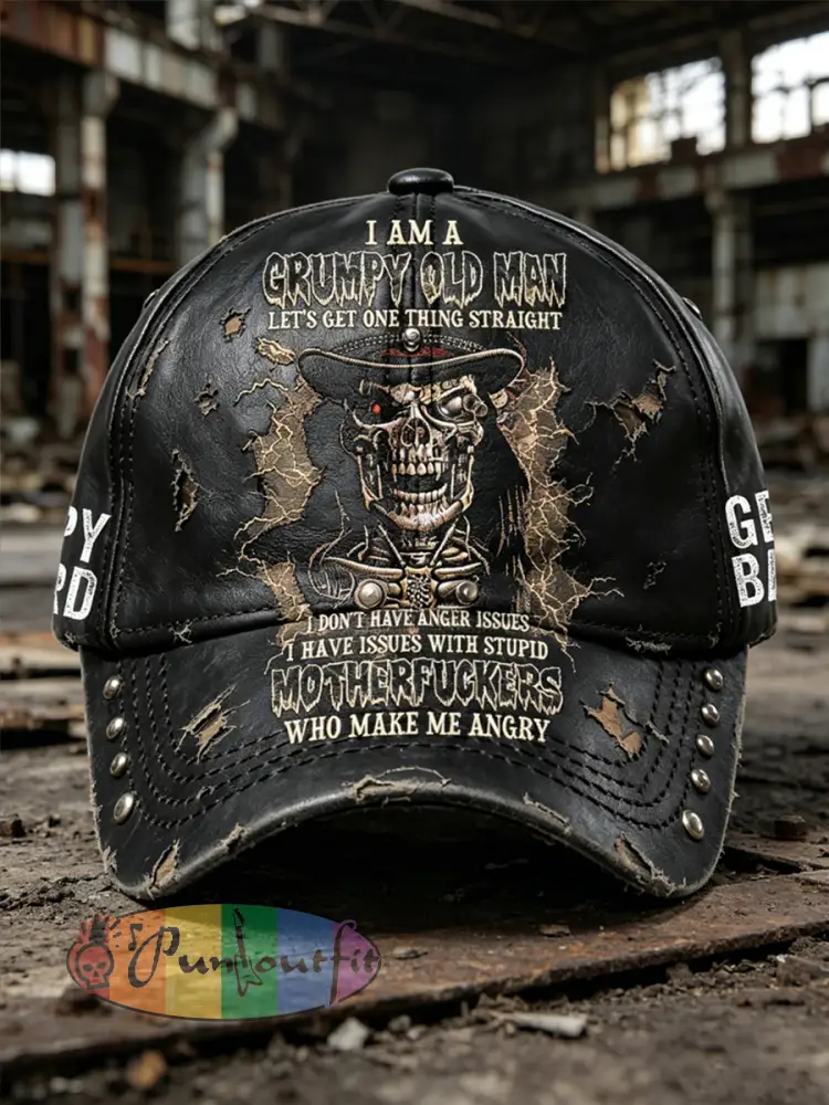 Unisex Old Fuckers Club Printed Washed Hat - Black · S