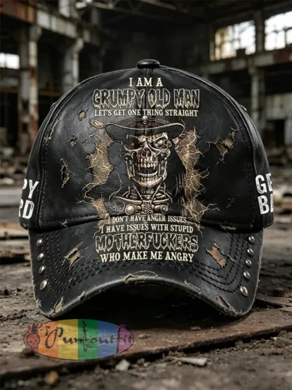 Unisex Old Fuckers Club Printed Washed Hat - Black · S