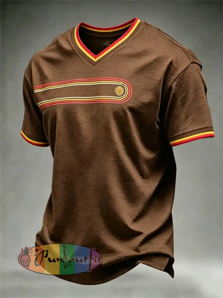 Men’s Retro V-neck T-shirt - Coffee · S