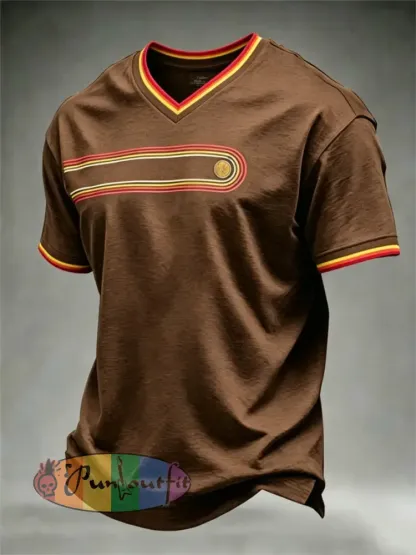 Men’s Retro V-neck T-shirt - Coffee · S