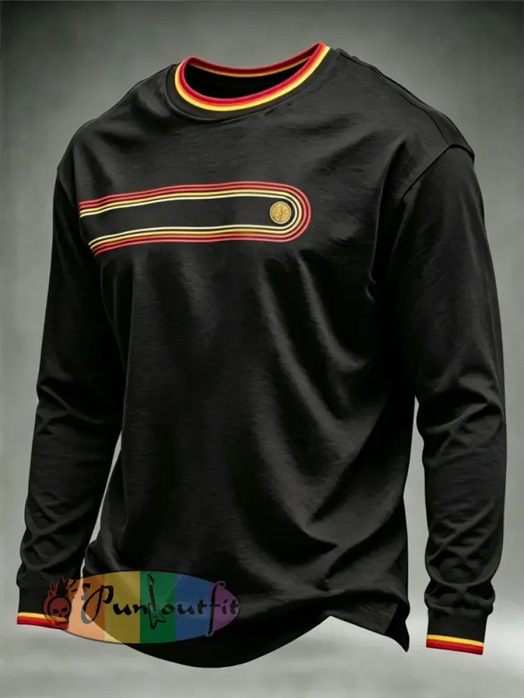 Men’s Retro long sleeve round neck T-shirt - Black · S